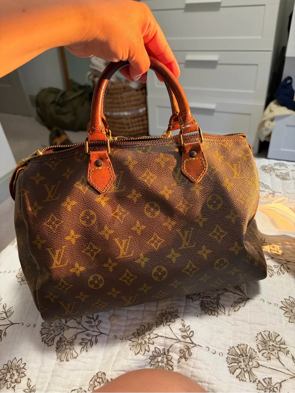 Louis Vuitton Brown Monogram Canvas Satchel with Gold Hardware